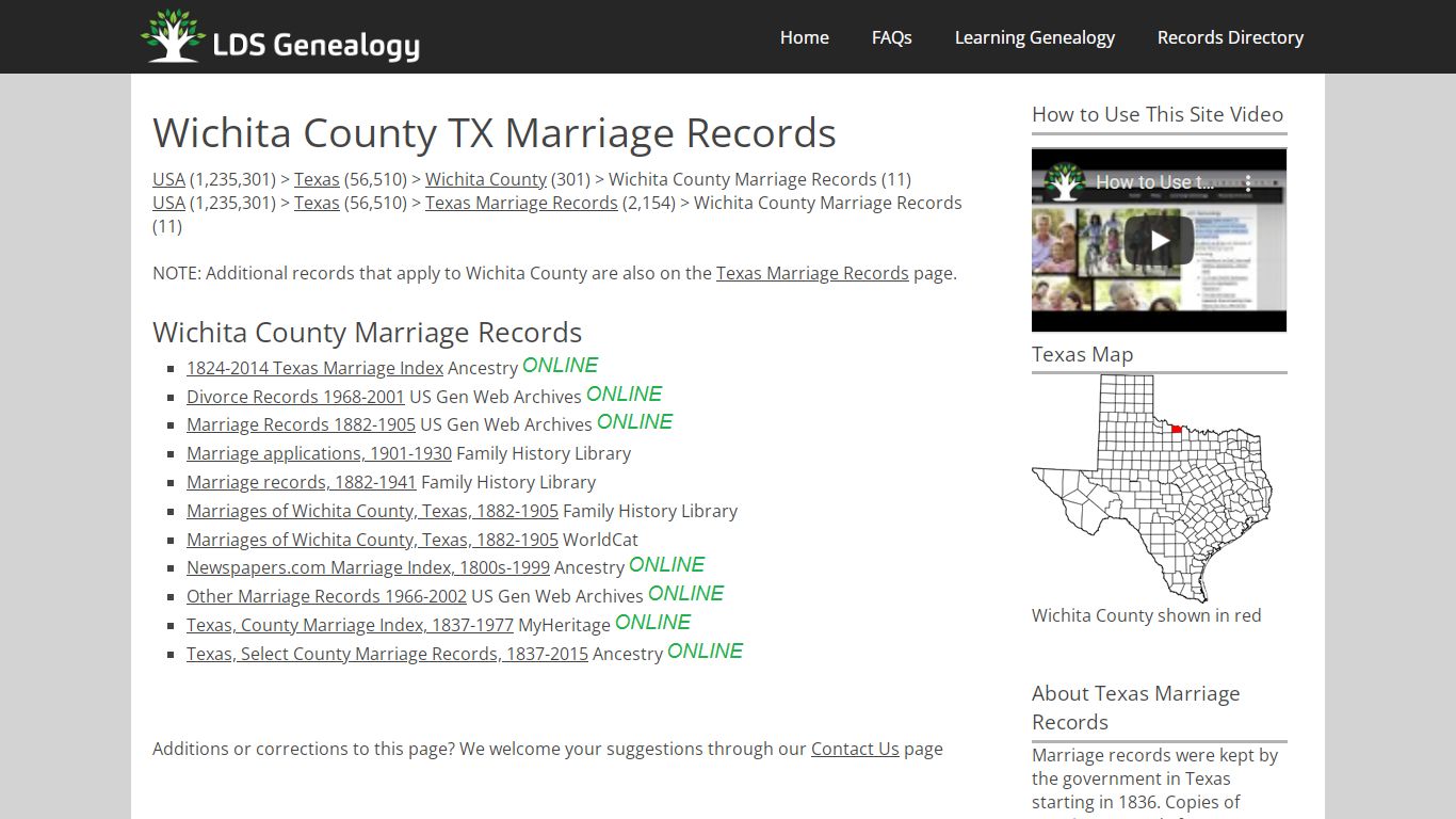 Wichita County TX Marriage Records - LDS Genealogy