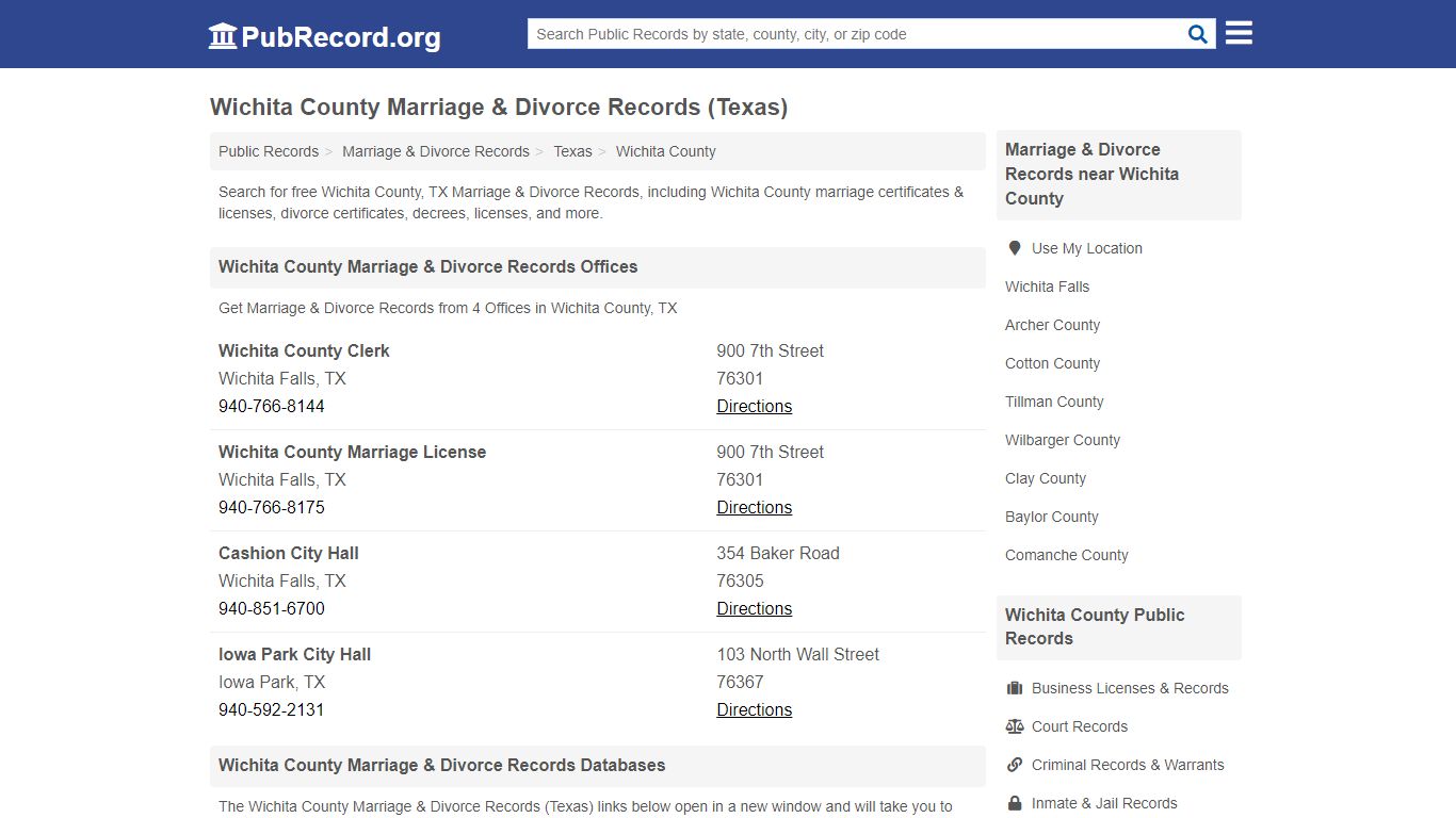 Wichita County Marriage & Divorce Records (Texas)